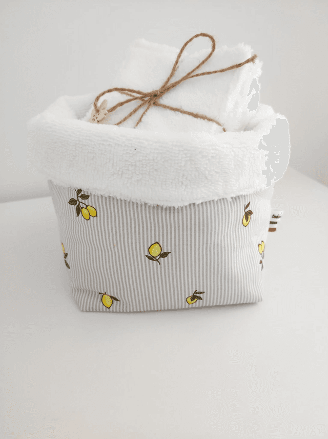 Ensemble panière citrons et 7 lingettes lavables 